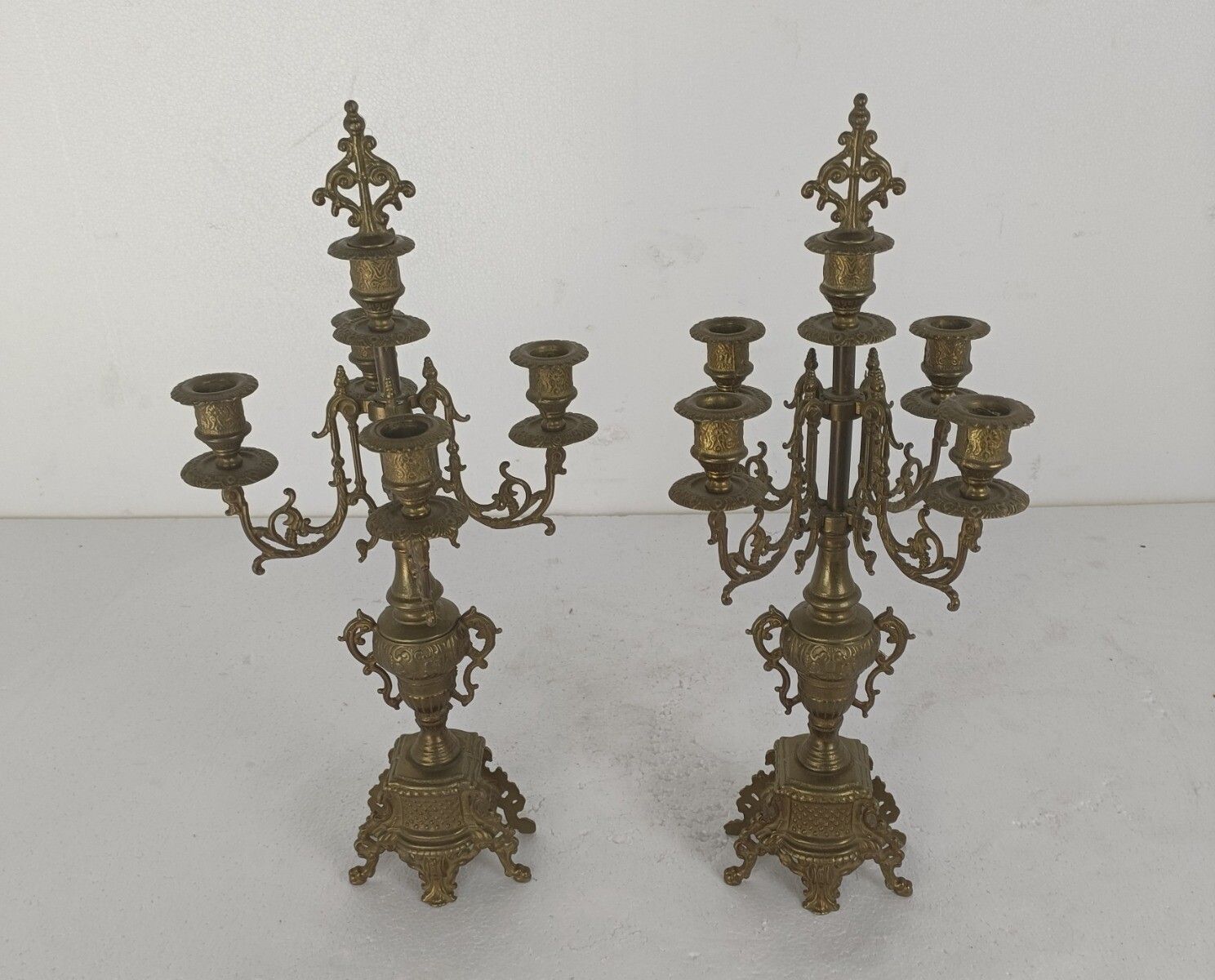 Couple Candle Holders Brass Ornate Art Nouveau Jugendstihl Style Stylish Candela photo for sale