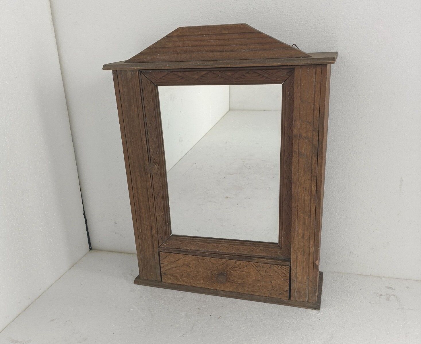 Medicine Apothecary Bathroom Kitchen Cabinet Barn Country Style Carved Wood photo for sale