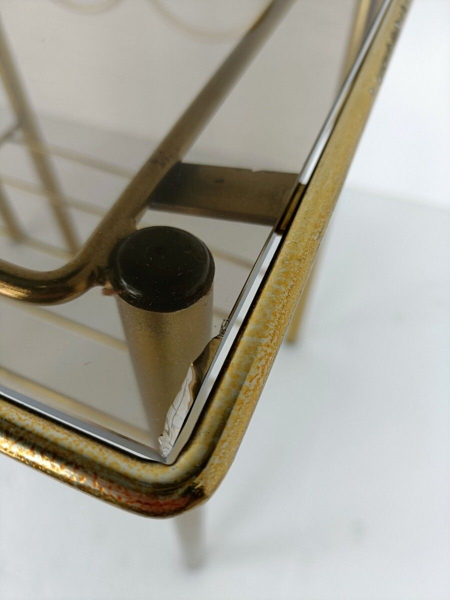 photo furniture Couple Hollywood Regency Side Occasional Tables Plant Stands Brass Smoked Glass