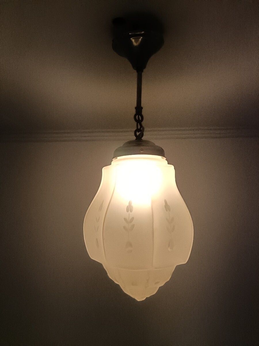 Skyscraper Pendant Lantern Chandelier  Ceiling Light Frosted Etched Glass Art De photo buy