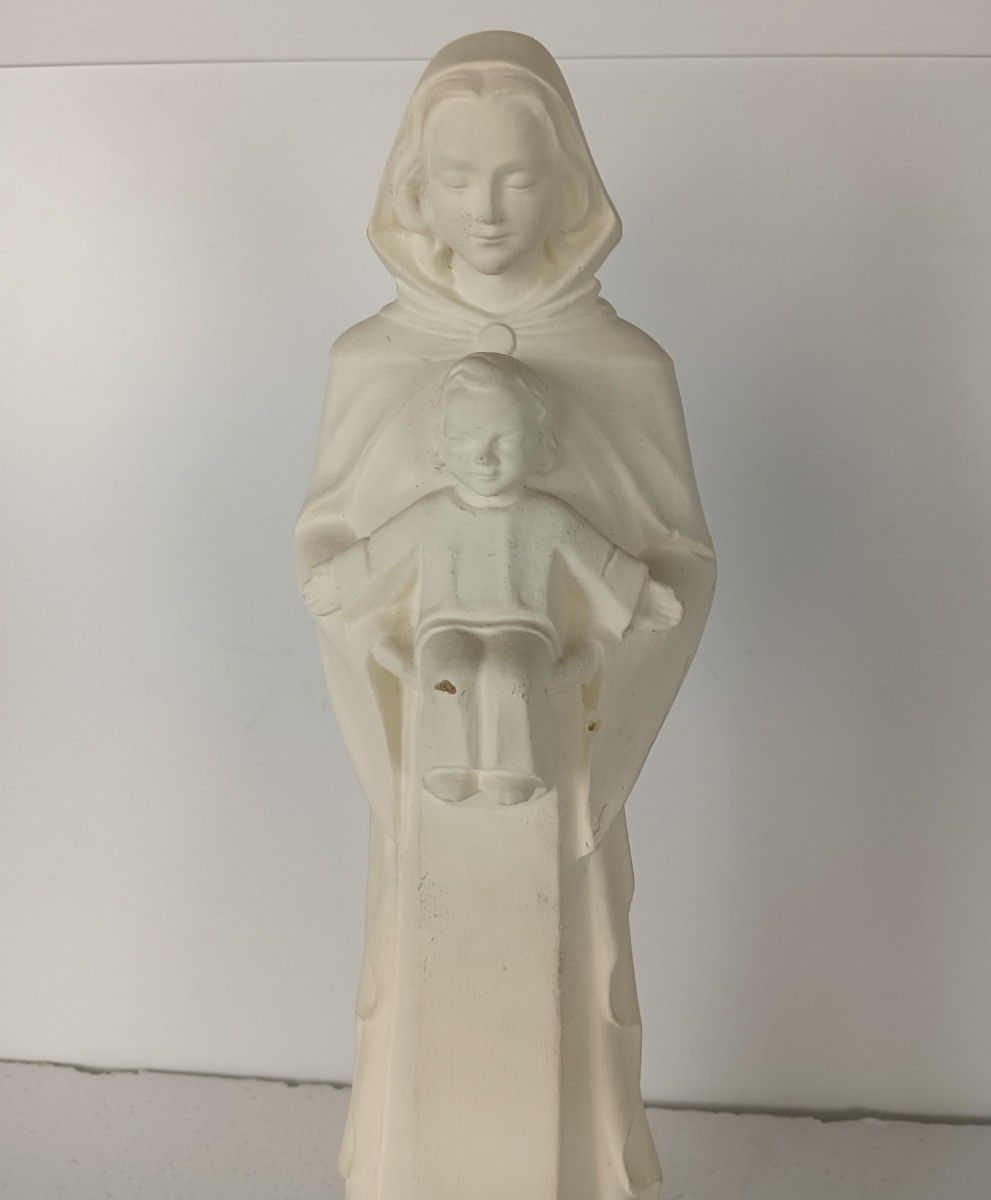 Art Deco Antique Statue Madonna Virgin Mary With Infant White photo furniture
