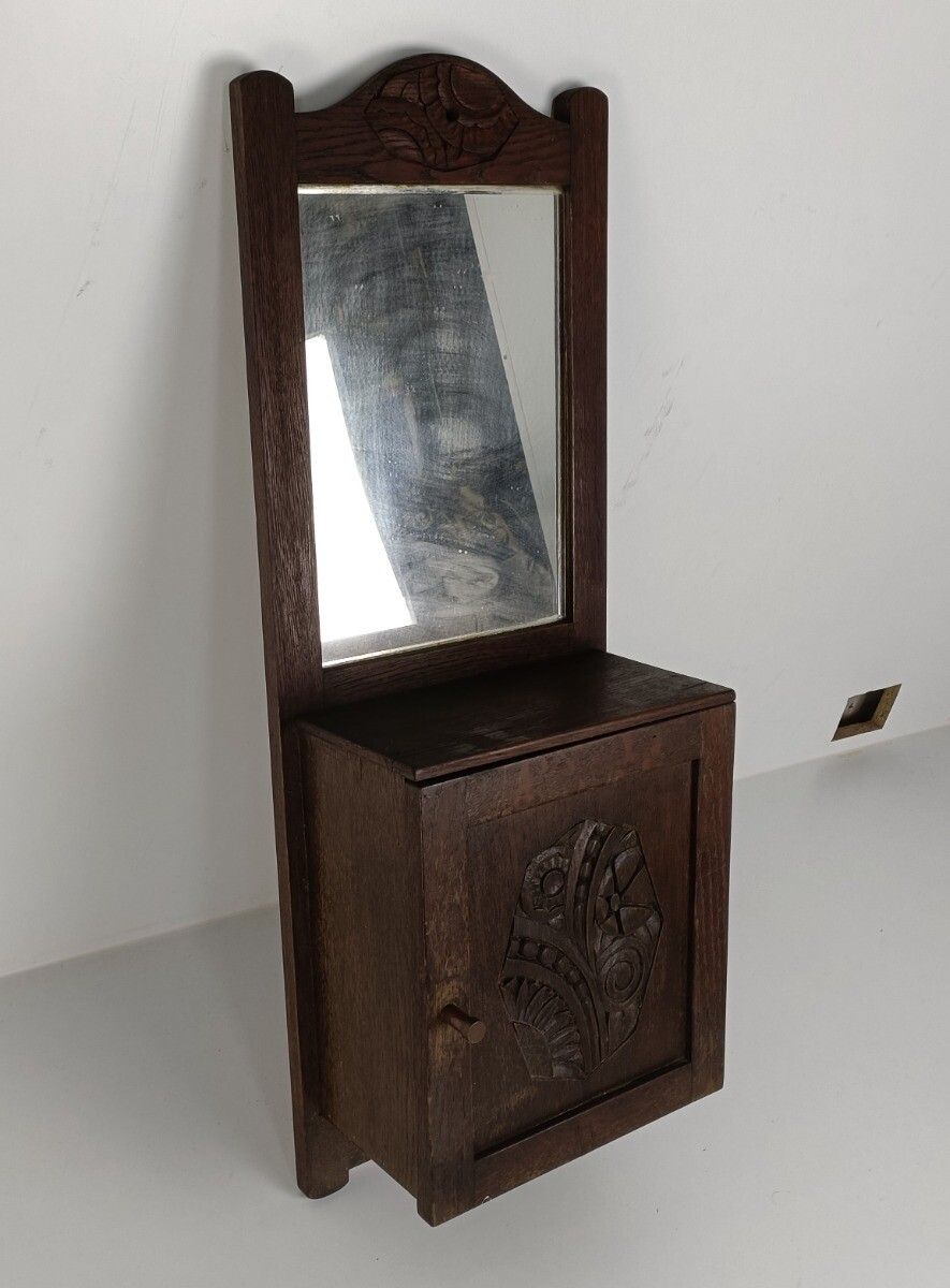 Large Medicine Apothecary Cabinet Hand Carved Wood Beveled Glass Farmhouse Style photo 364.0