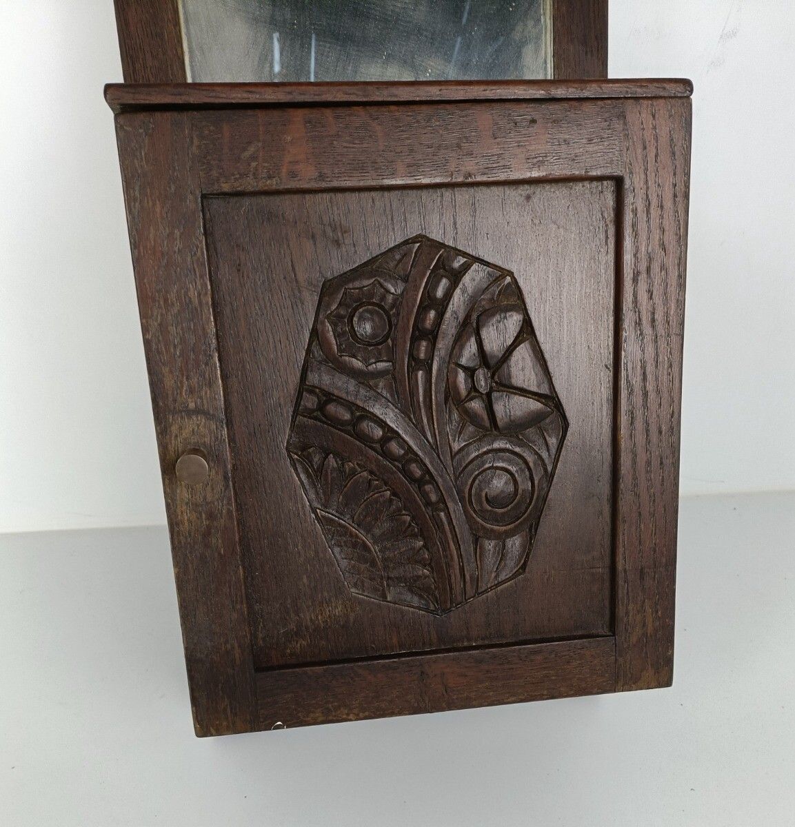 Large Medicine Apothecary Cabinet Hand Carved Wood Beveled Glass Farmhouse Style photo vinterior
