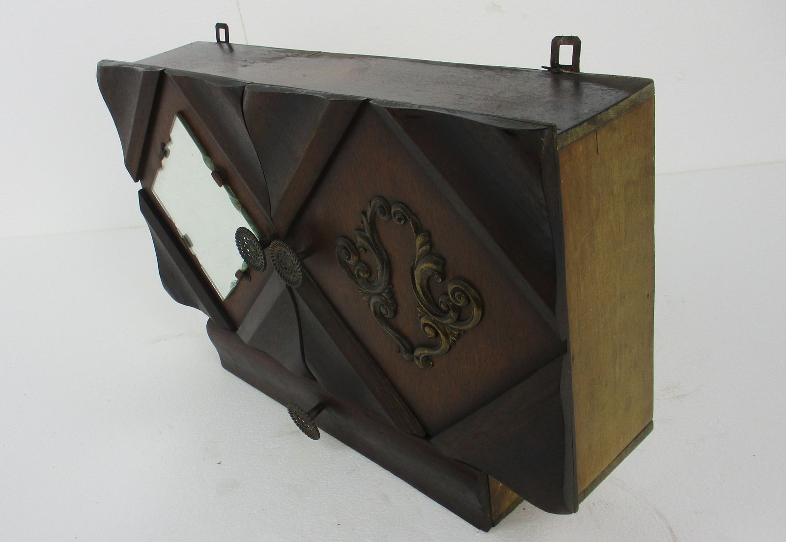 Large Apothecary Bathroom Medicine Kitchen Cabinet Wood Art Deco Cut Glass photo vintage