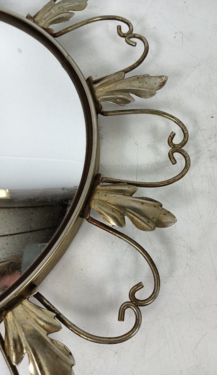 Retro Modernist Starburst Sunburst Brass Wall Convex Mirror Mid Century Modern L photo furniture