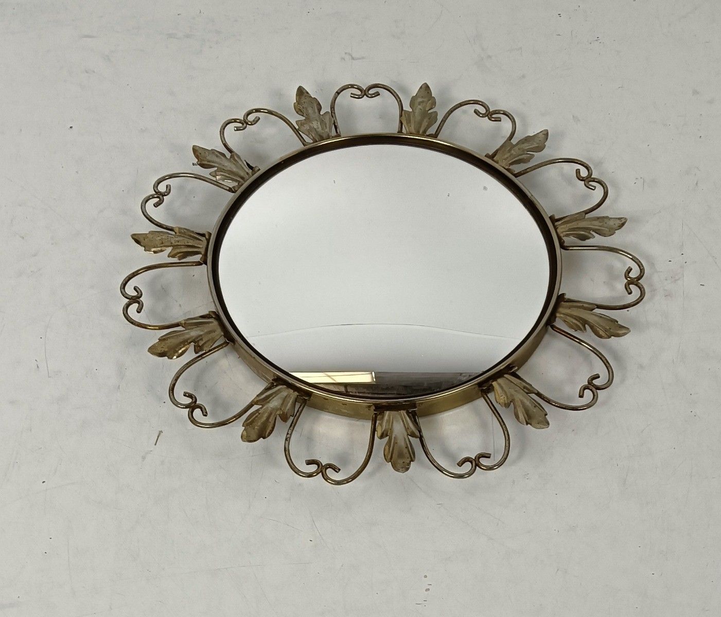 Retro Modernist Starburst Sunburst Brass Wall Convex Mirror Mid Century Modern L photo for sale