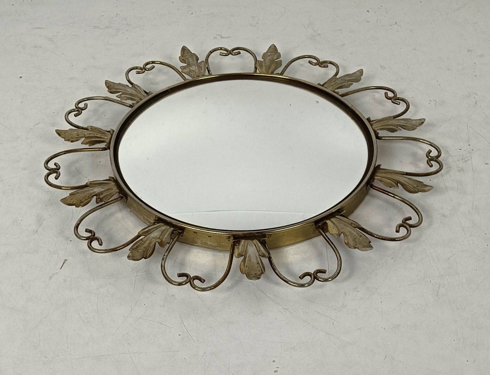 Retro Modernist Starburst Sunburst Brass Wall Convex Mirror Mid Century Modern L photo 202.0