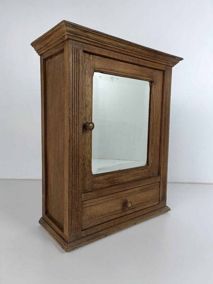 Medicine Cabinet Apothecary Bathroom Shaving  Antique Carved Wood Beveled Glass photo furniture
