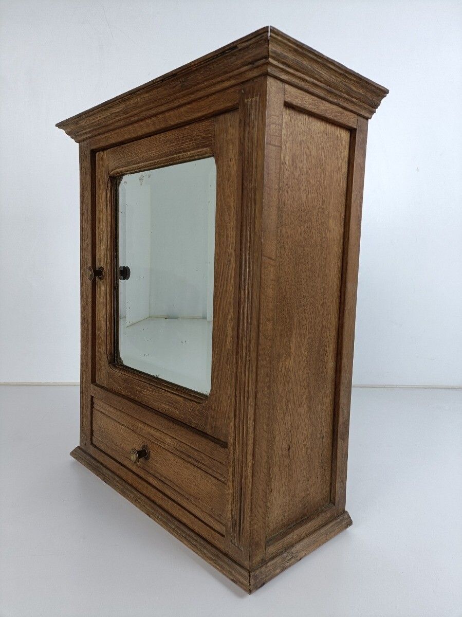 Medicine Cabinet Apothecary Bathroom Shaving  Antique Carved Wood Beveled Glass photo for sale