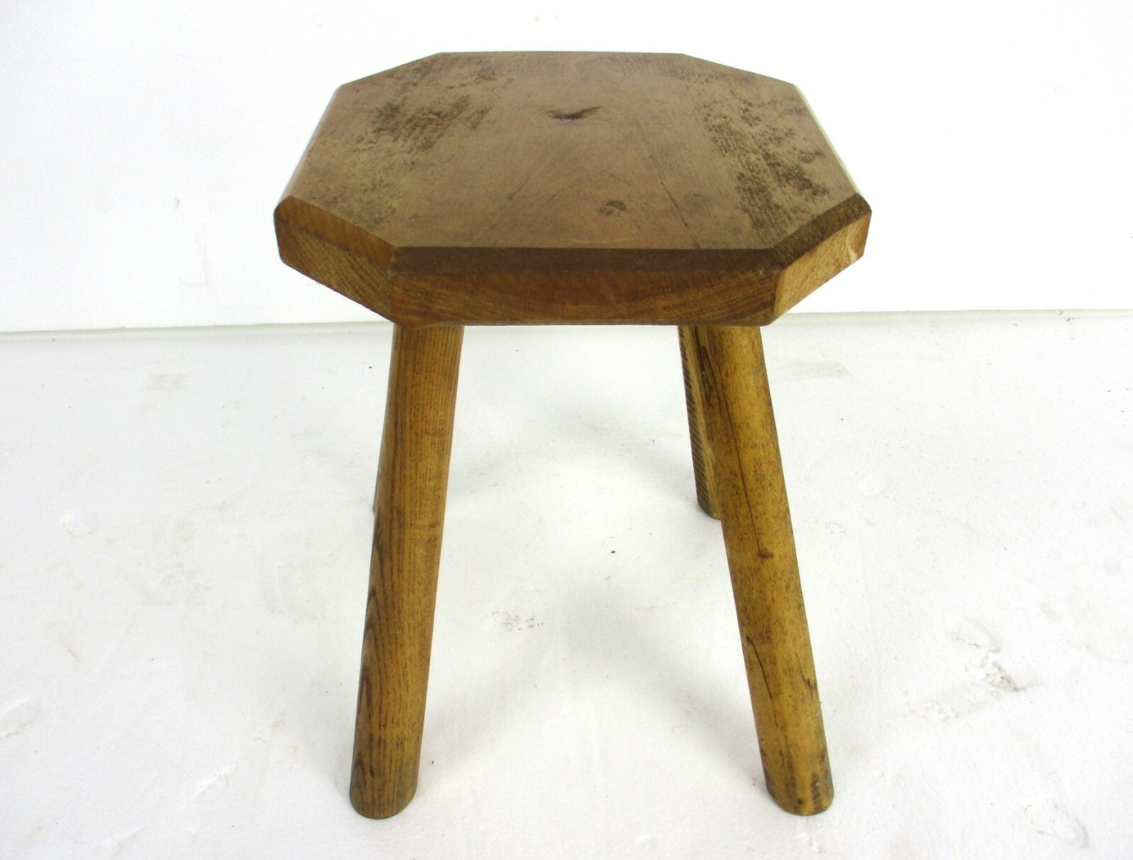 Antique Hand Carved Wood  Milking Stool Pedestal Table Pedestal Barn Style Funky photo furniture