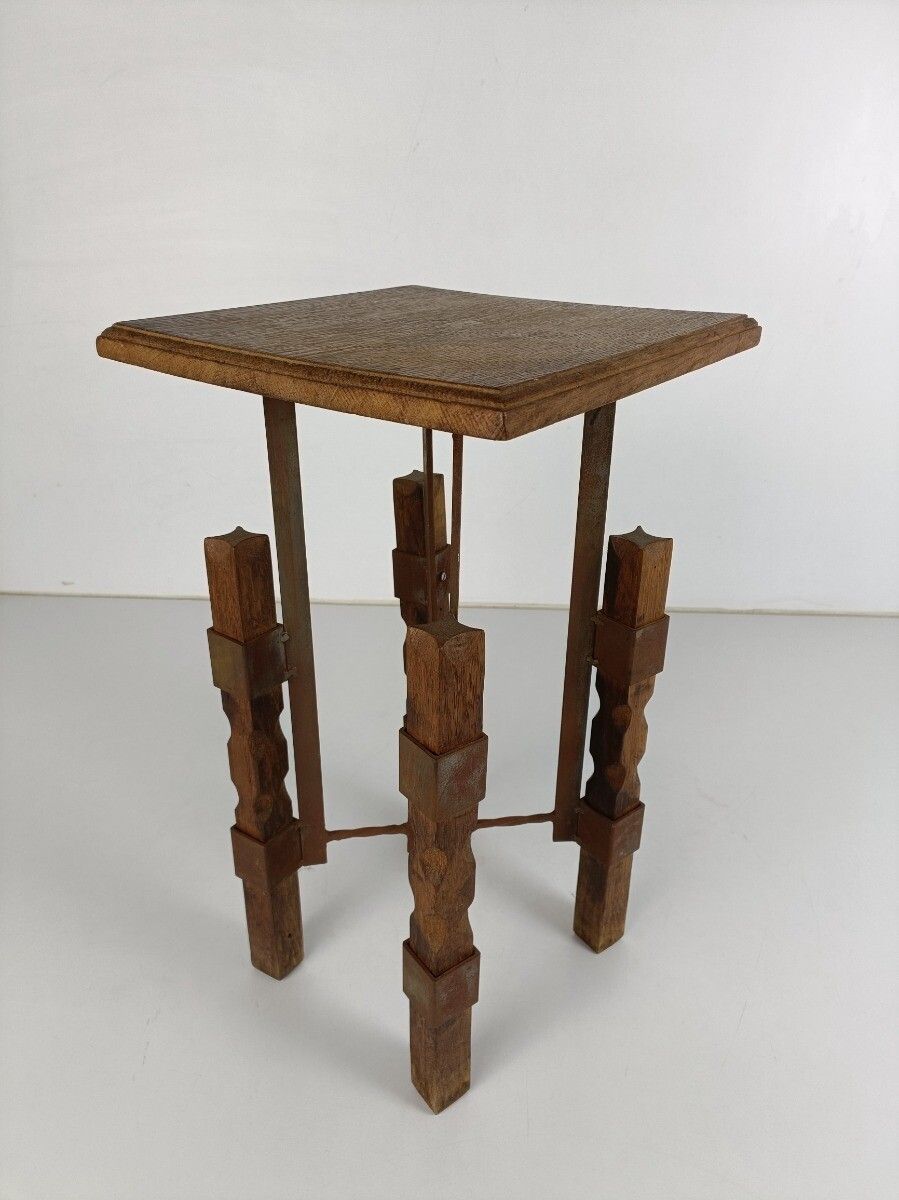 Industrial Steampunk Rustic Pedestal Plant Stand Side Table Wood Iron Funky Vint photo furniture
