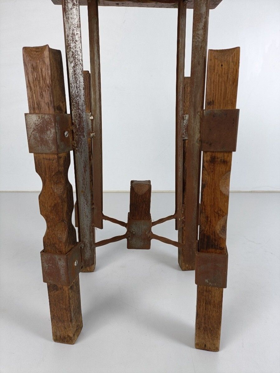 Industrial Steampunk Rustic Pedestal Plant Stand Side Table Wood Iron Funky Vint photo Furniture