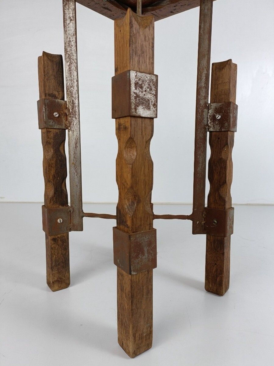 Industrial Steampunk Rustic Pedestal Plant Stand Side Table Wood Iron Funky Vint photo 202.0