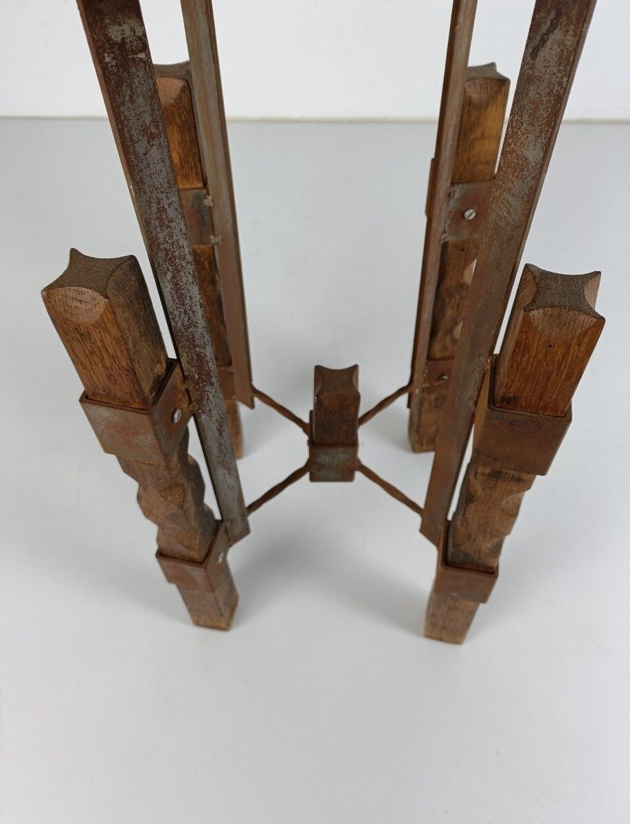 Industrial Steampunk Rustic Pedestal Plant Stand Side Table Wood Iron Funky Vint photo vinterior
