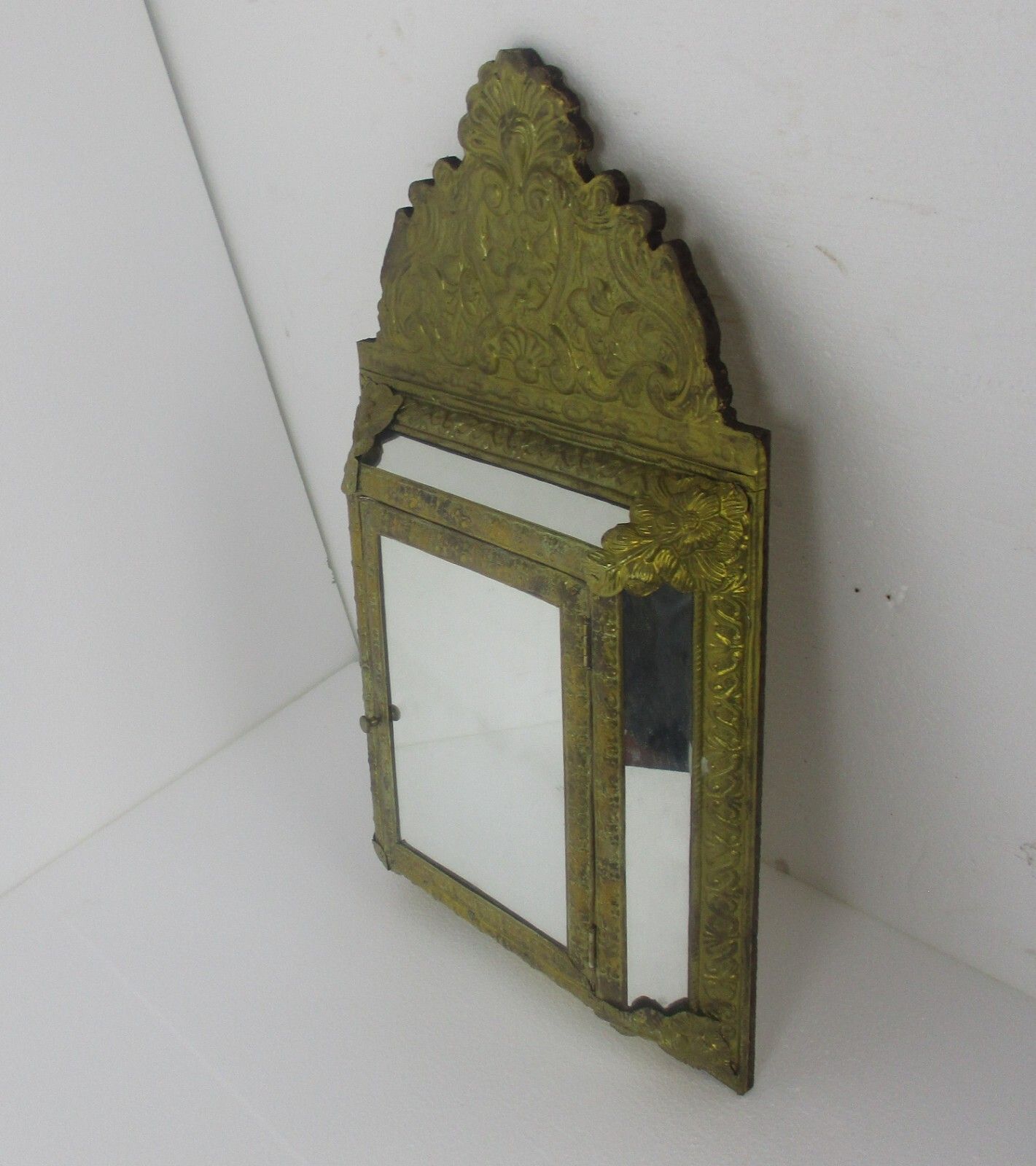 Vintage Mirror Brush Brass Glass Cabinet Continental Ornate Brushes Included photo for sale