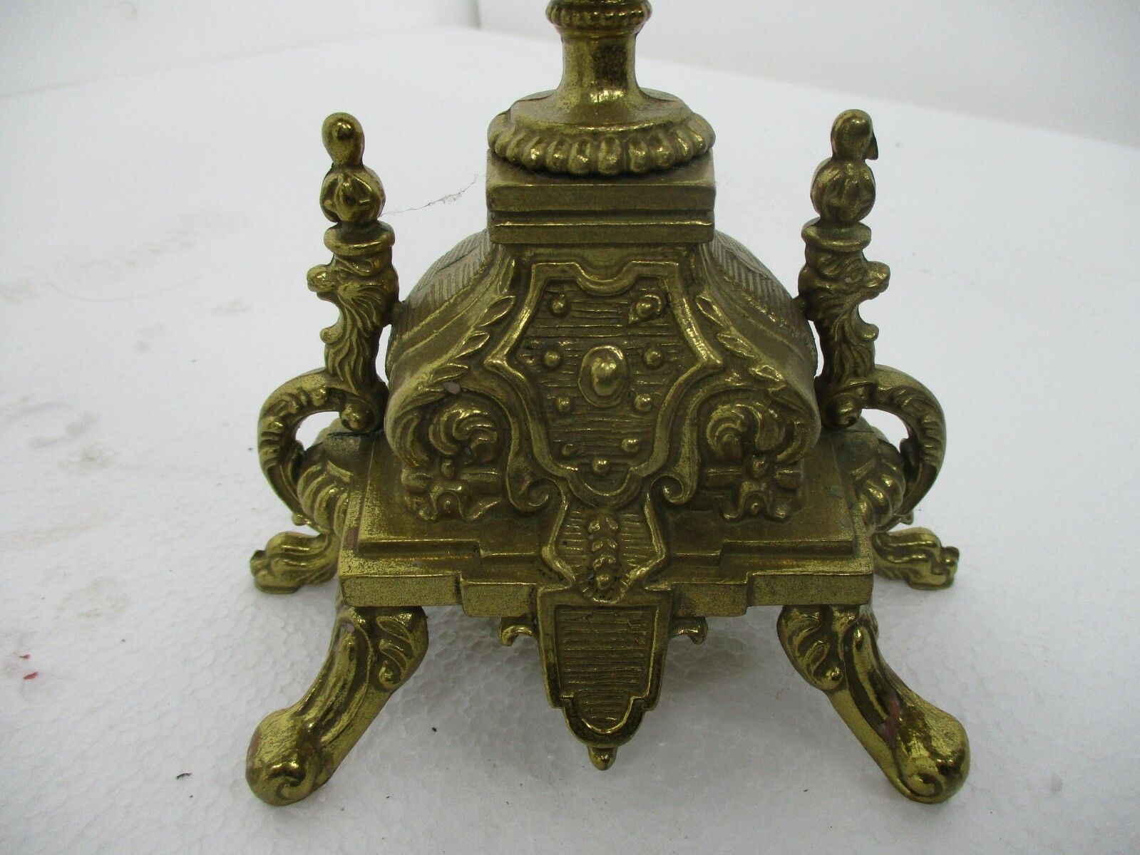 3 Piece Garniture Mantle Set 5 Arm Candelabras Clock Lancini Italy Brass Marble photo for sale