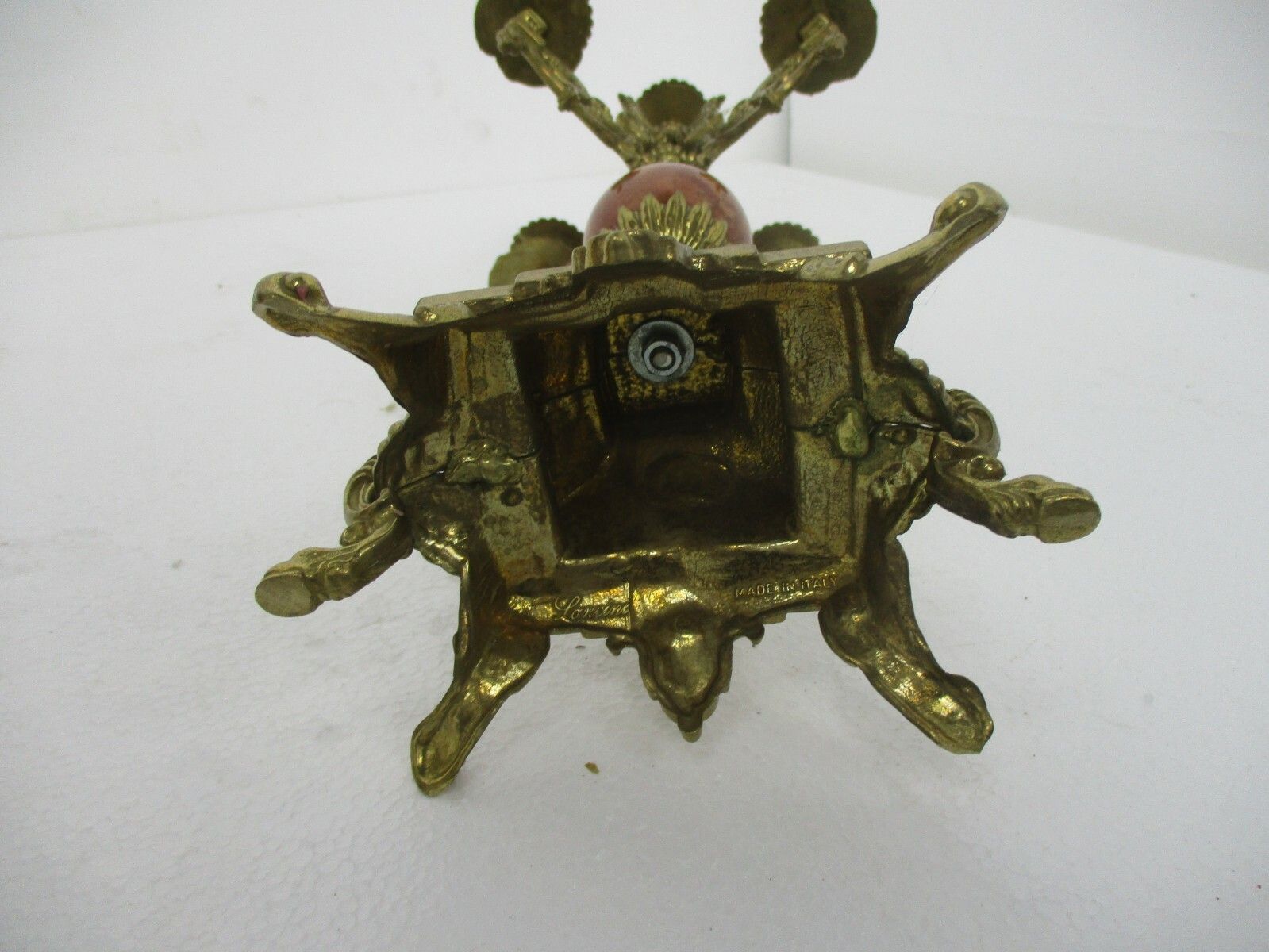 3 Piece Garniture Mantle Set 5 Arm Candelabras Clock Lancini Italy Brass Marble photo 1002.0