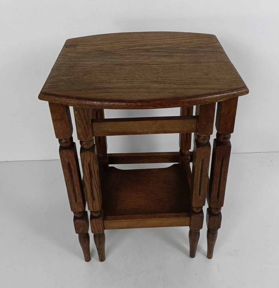 162.0 Set Of 2 Nesting Stacking Tables, Small, Very Special, Carved Wood, Barn Farmhou photo
