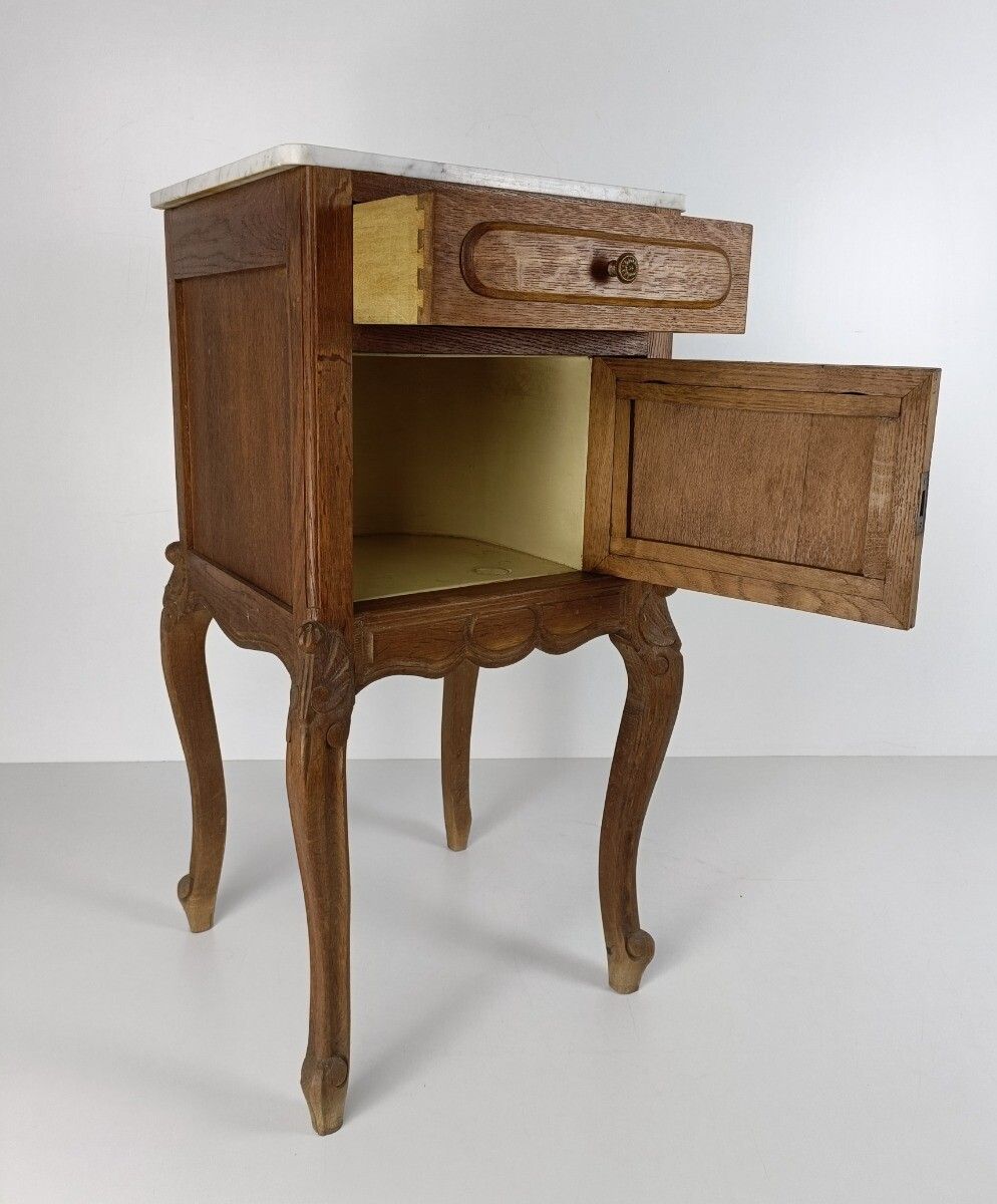 Antique Nightstand End Table Bedroom Cabinet Wood Marble Top 19th Century photo vinterior