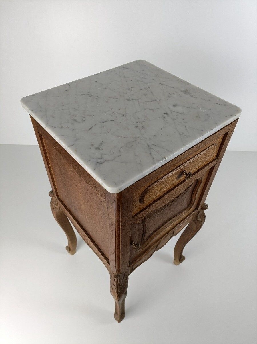 photo for sale Antique Nightstand End Table Bedroom Cabinet Wood Marble Top 19th Century