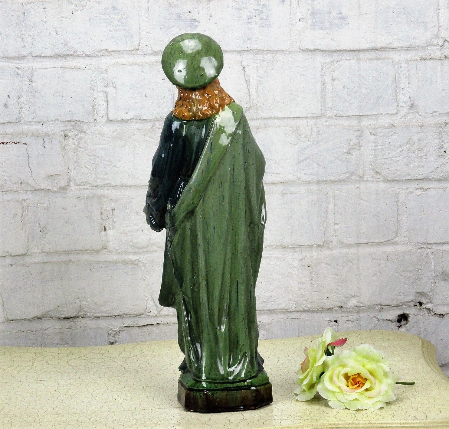 Large Statue Flanders Flemish Pottery Holy Heart Jesus Christ Majolica 15.35" photo 185.0