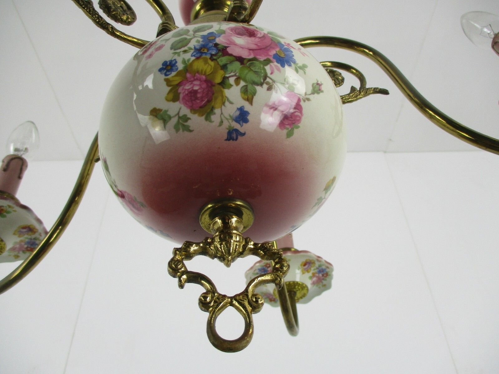 photo furniture Flemish Dutch  Chandelier  5 Arms Lights Ceramic Porcelain Brass Italian Style