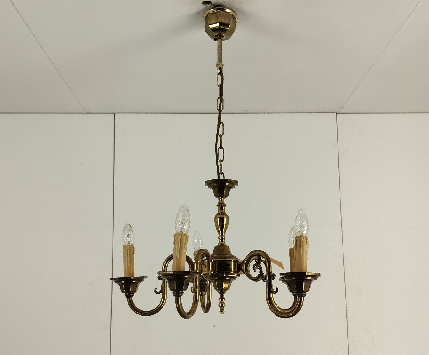 Brass Vintage Chandelier Massive 5 Arms 5 Lights Belgium photo Lighting