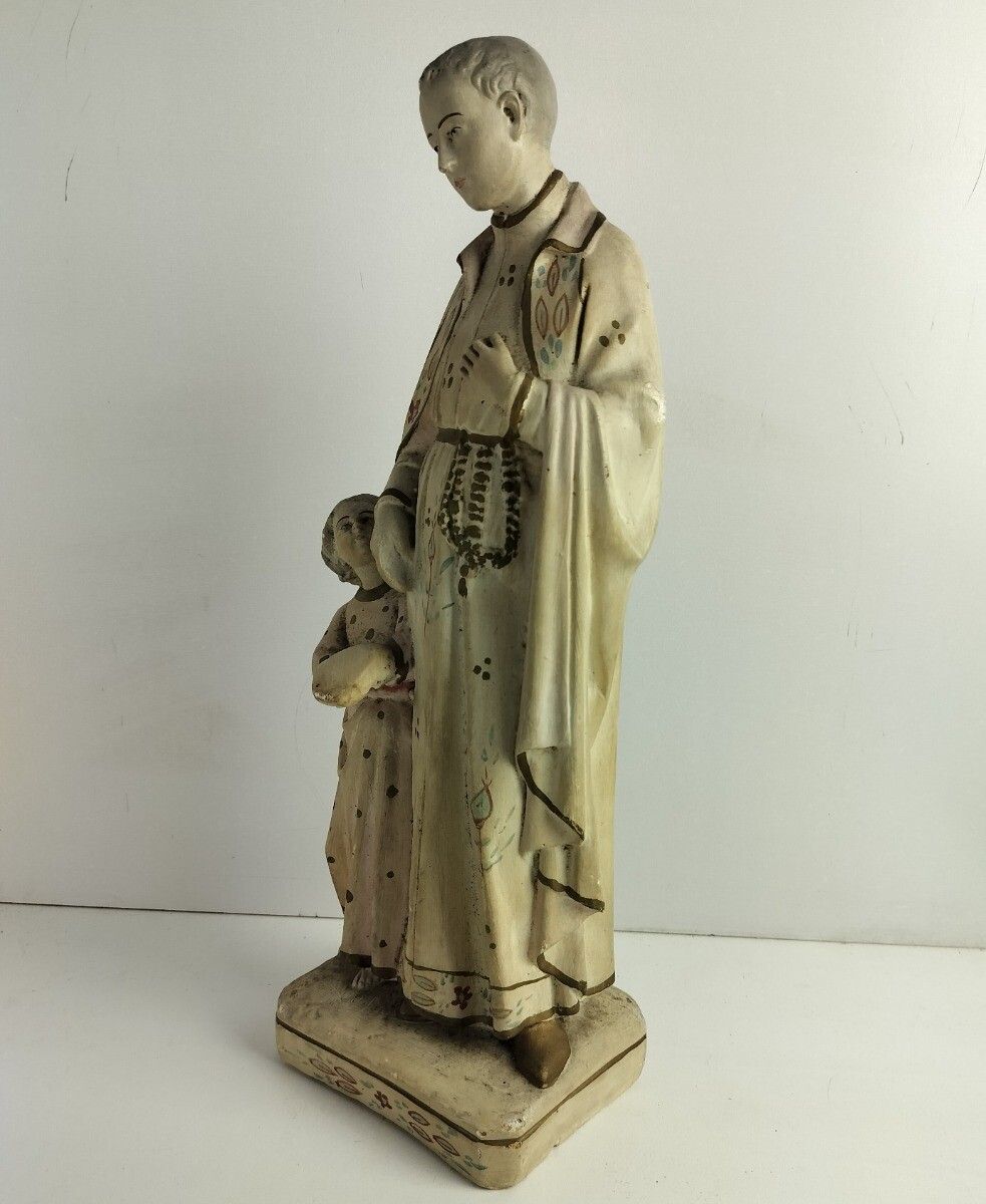 Antique Statue Saint Santo Gerard Santo Majella Infant Jesus Neo Gothic Plaster photo 142.0
