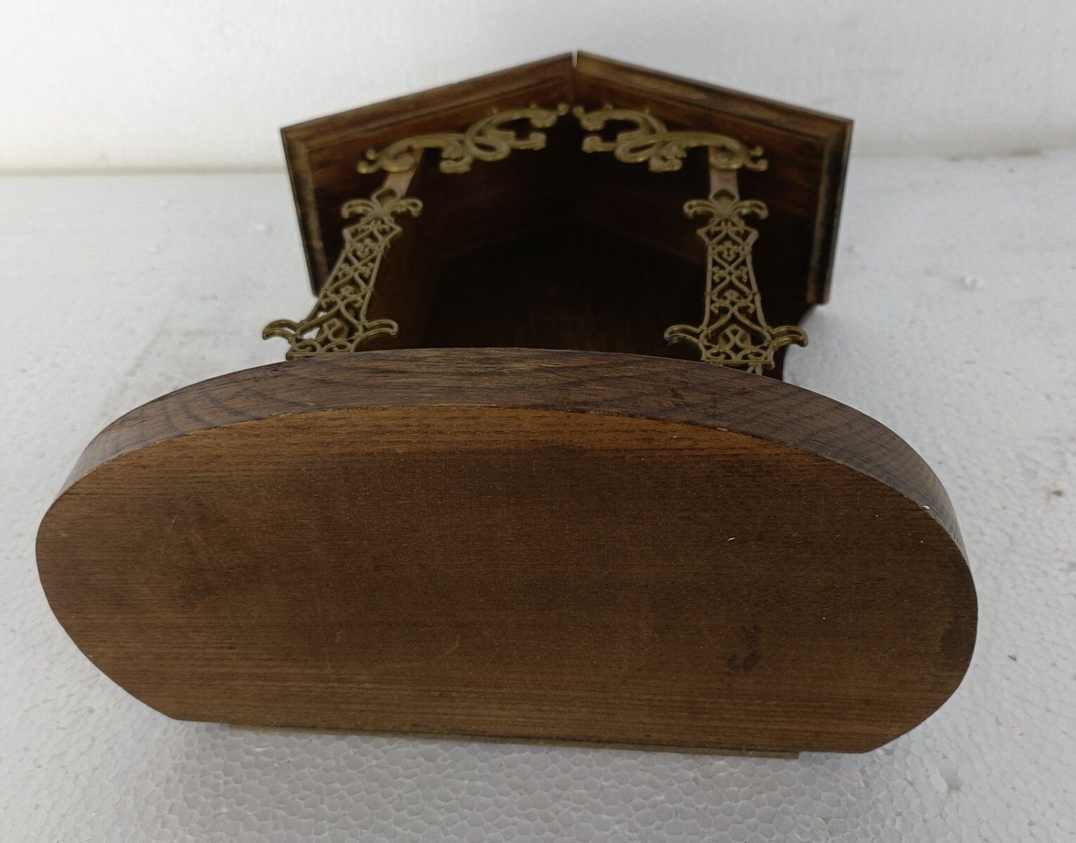 photo furniture Chapel Niche For Statue Vintage Hand Carved Wood Ormulu Trim Two Toned Fleur D