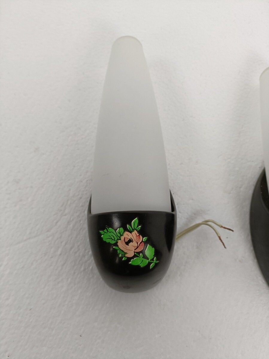 Bo Niko Wall Lamps Wall Sconces Mid Century Modern Belgium Pair Bakelite Glass S photo 78.0