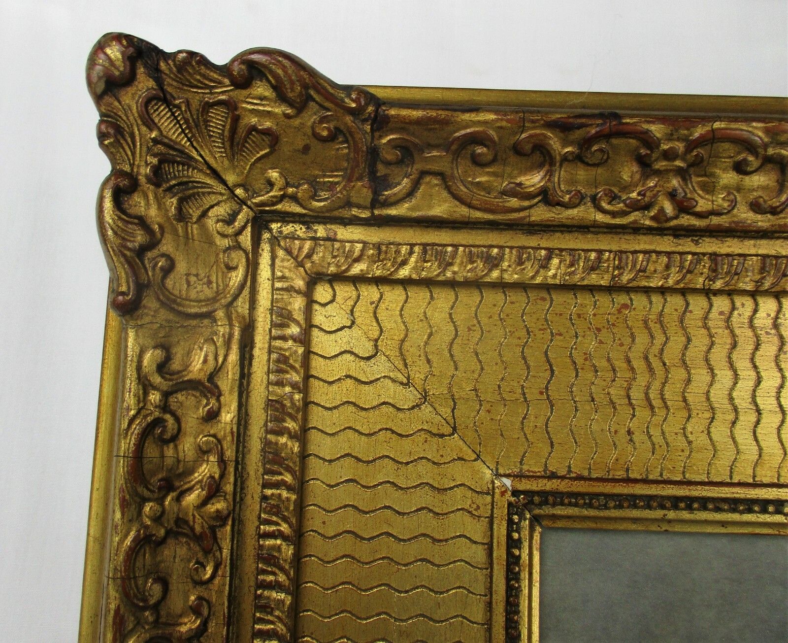 Antique Gorgeous Litho Horses Cows Water Trough Ornate Frame  Wood Plaster photo Art