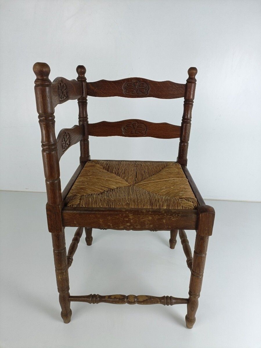 Antique Corner Armchair Fauteuil Hallway Hand Carved Wood  Rush Seating Beautifu photo for sale