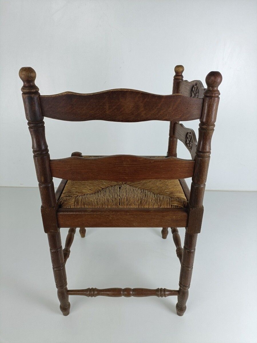 Antique Corner Armchair Fauteuil Hallway Hand Carved Wood  Rush Seating Beautifu photo 244.0