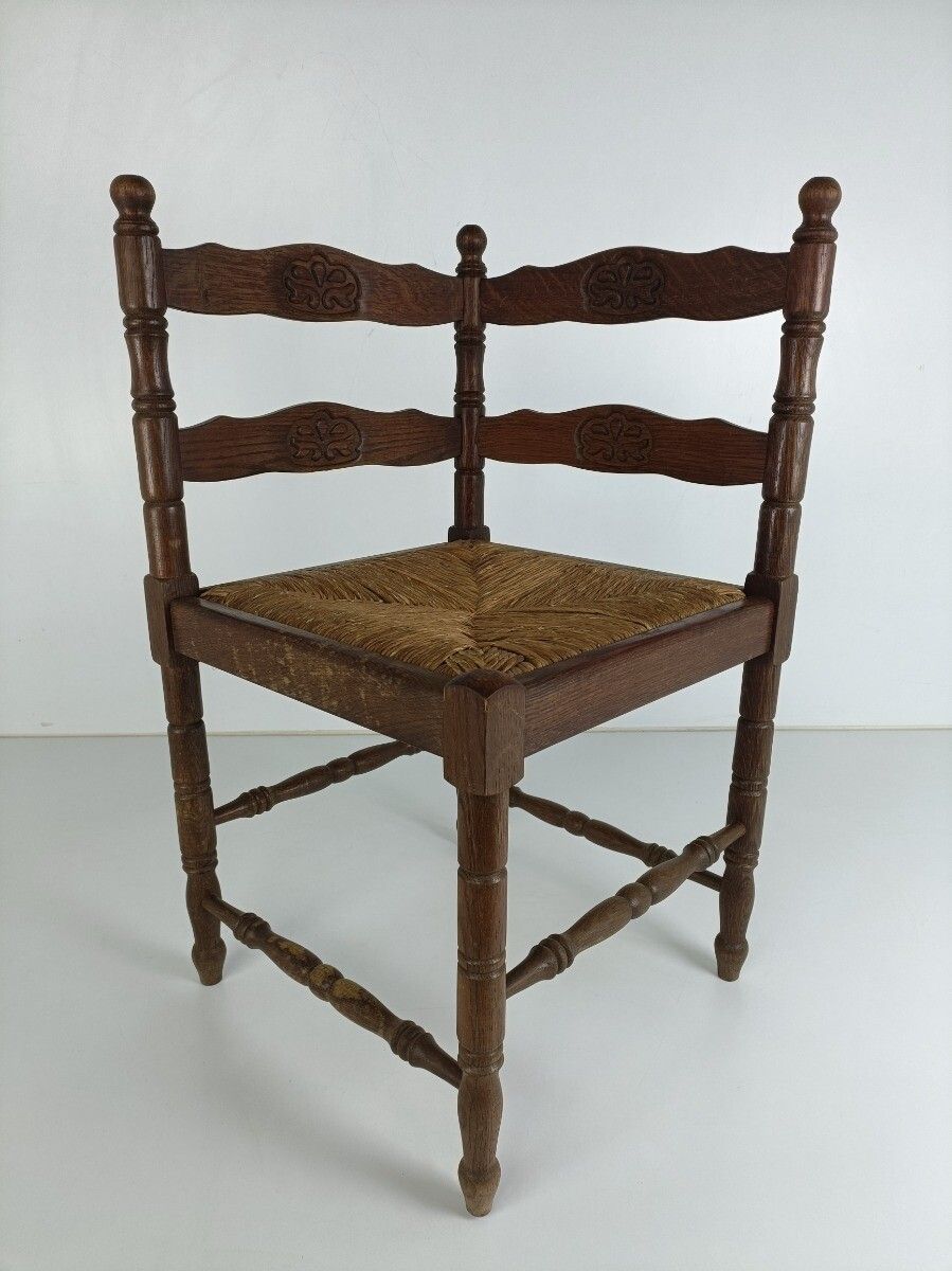 Antique Corner Armchair Fauteuil Hallway Hand Carved Wood  Rush Seating Beautifu photo buy