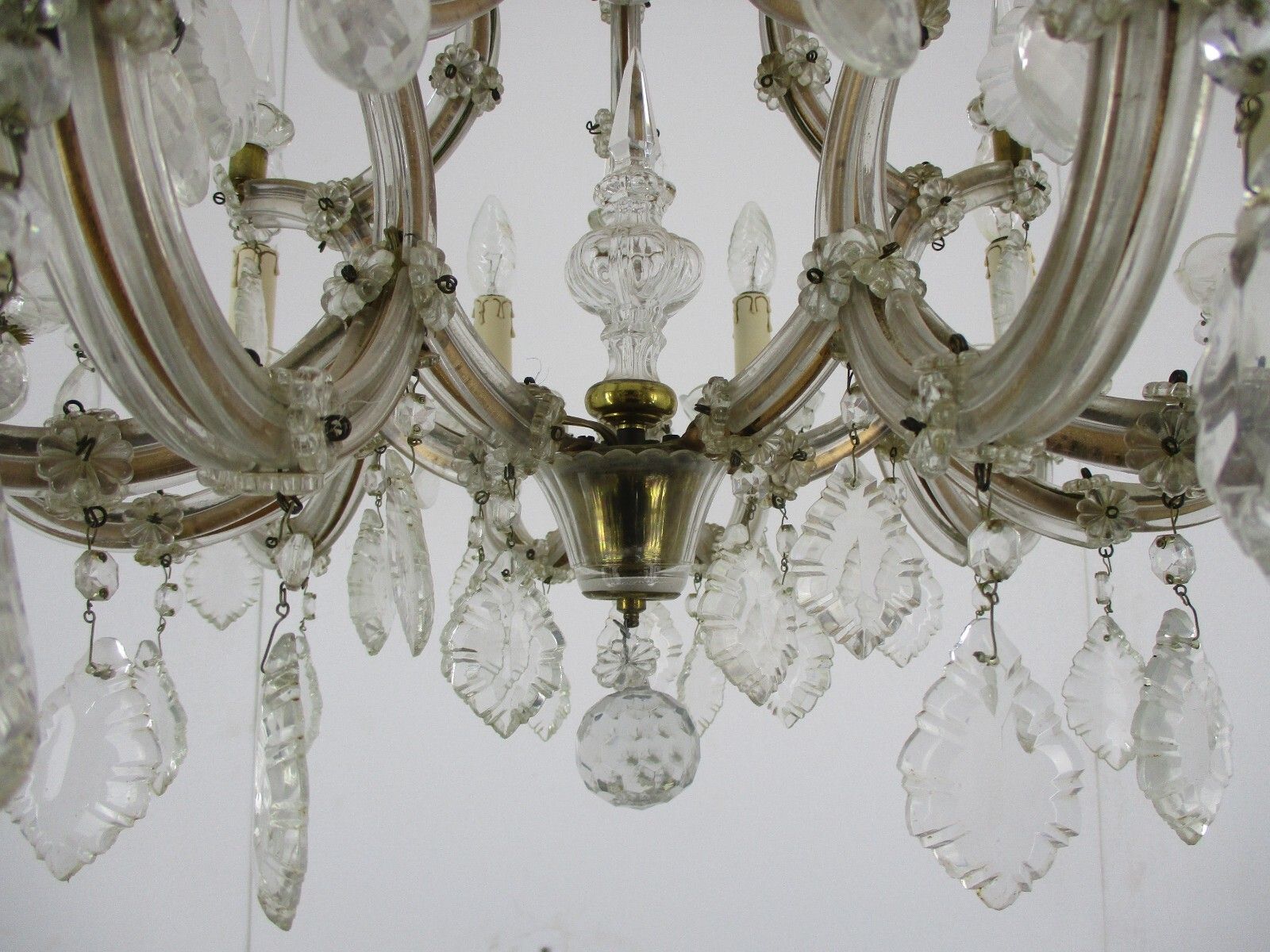 Chandelier 10 Arms Lights Brass Christal  Prisms Hollywood Regency Marie Therese photo vinterior