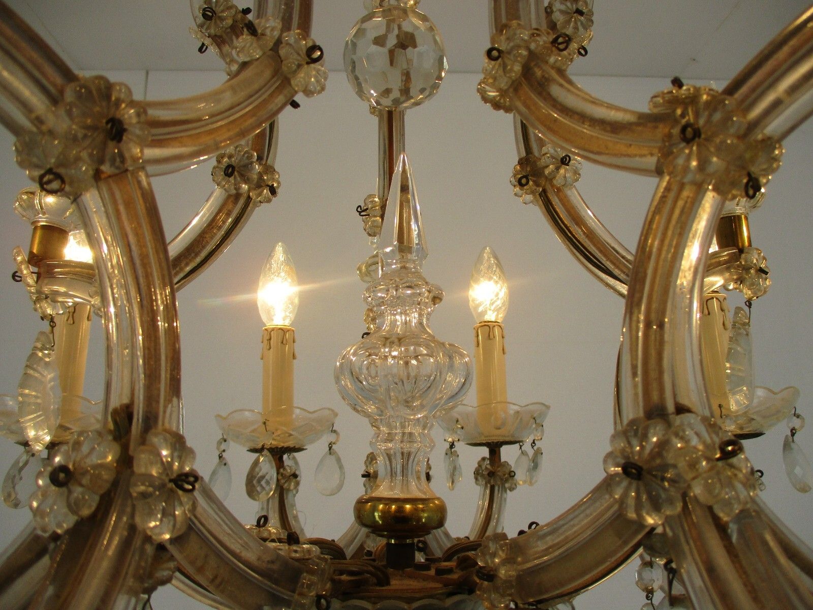 Chandelier 10 Arms Lights Brass Christal  Prisms Hollywood Regency Marie Therese photo buy