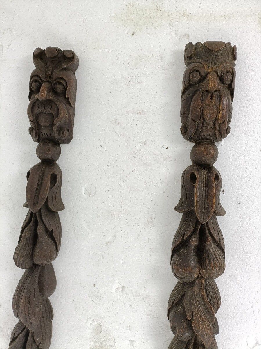 2 Pieces Antique French Carved Wood  Reclaimed Architectural Trim Pediment Salva photo furniture
