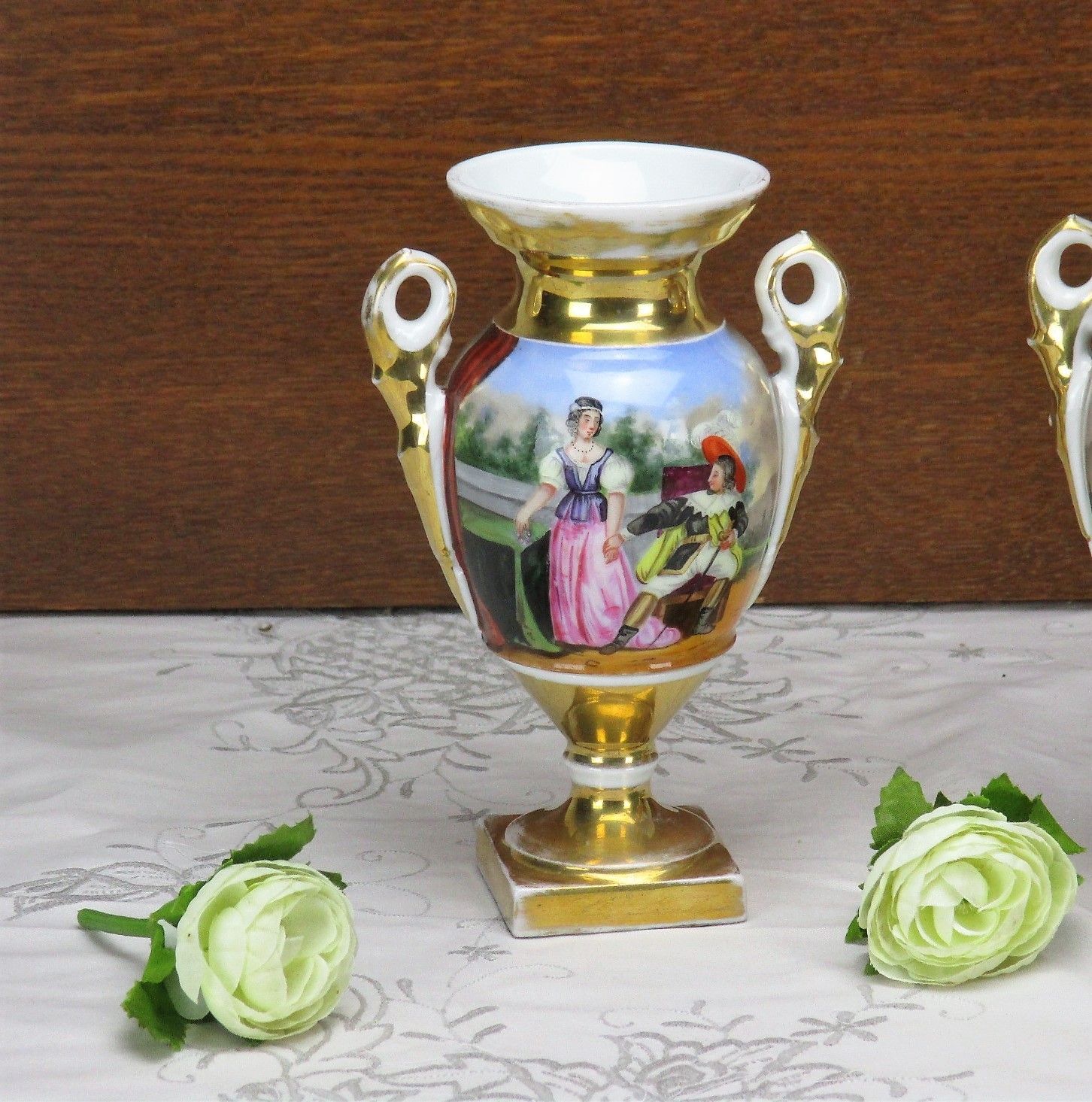 Couple Antique Vieux Paris Porcelain Vases French Landscape France photo furniture