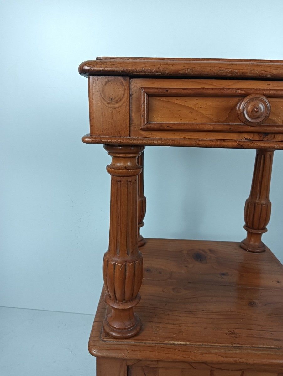 Furniture Antique Nightstand Pinewood End Table Bedroom Cabinet Japandi Style photo