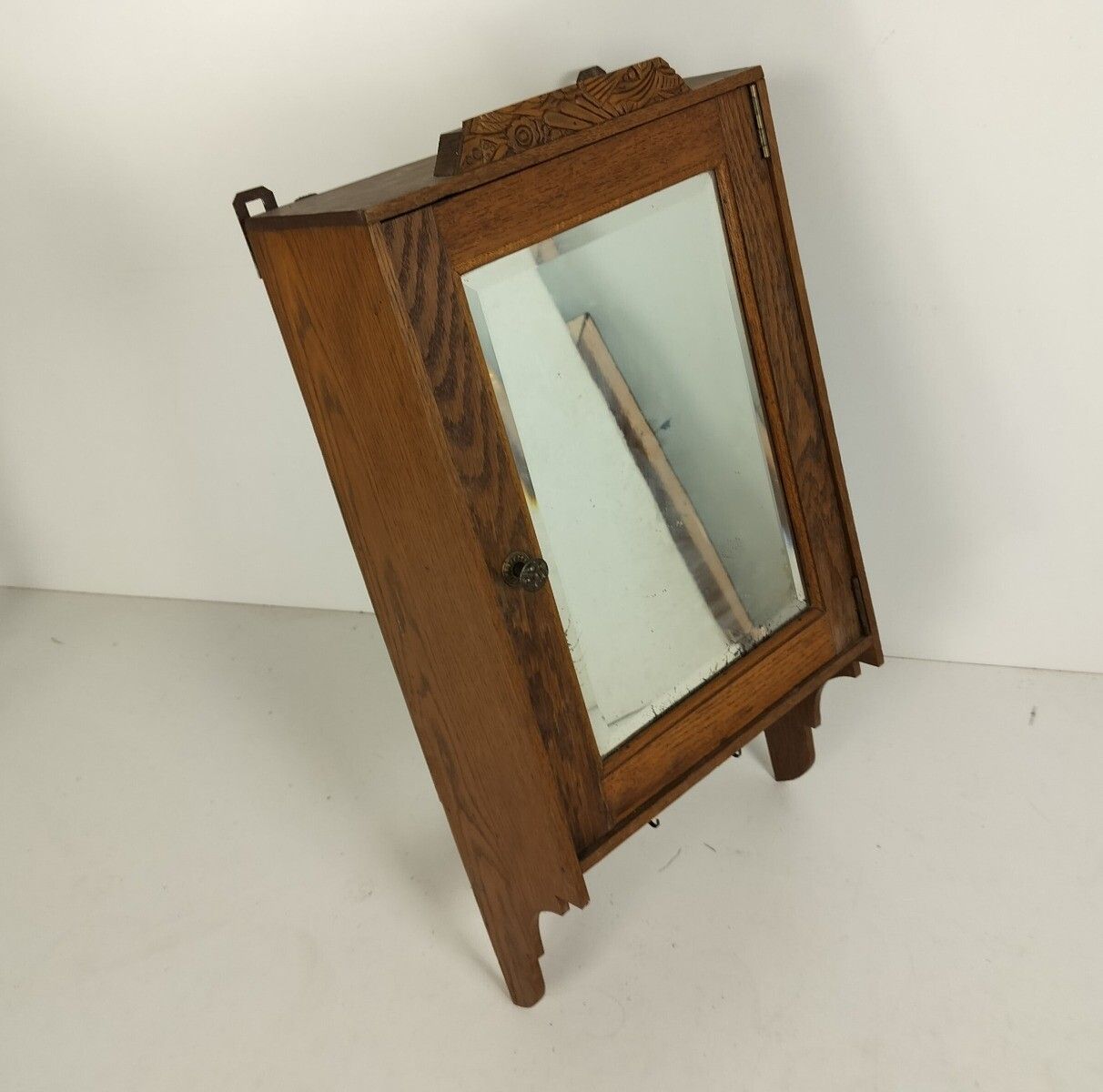 Antique Medicine Apothecary, Pharmacy, Cabinet, Beveled Glass,  Hooks Pediment O photo furniture