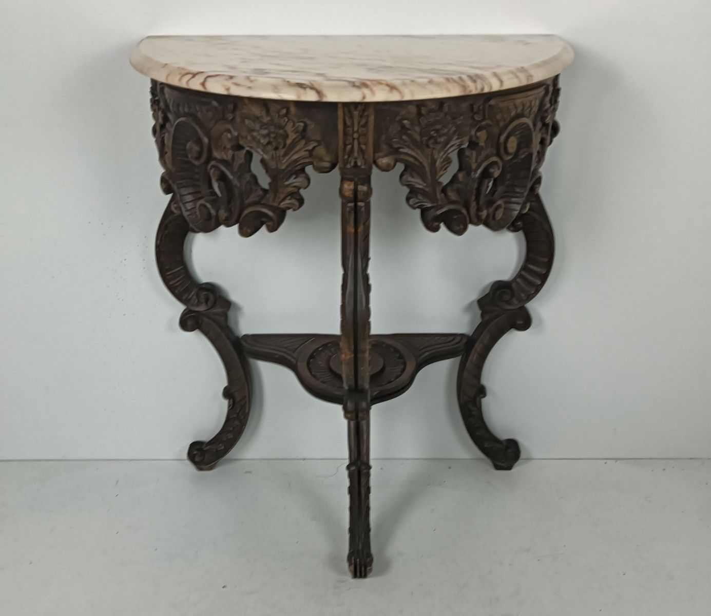 Stunning Carved Wooden Console Wall End Table Hallway Marble Top Antique Wow photo furniture