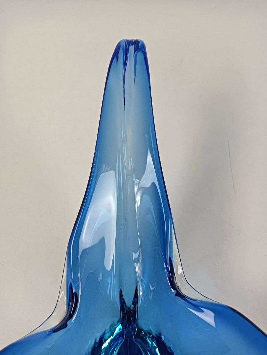 Gorgeous Bowl Dish Centerpiece Blue Art Glass Murano Italy Vintage photo for sale