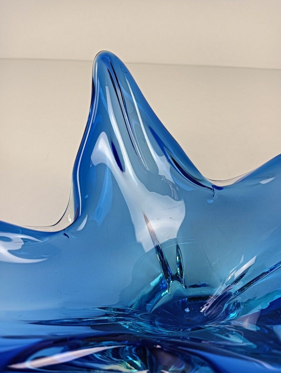 Gorgeous Bowl Dish Centerpiece Blue Art Glass Murano Italy Vintage photo 202.0