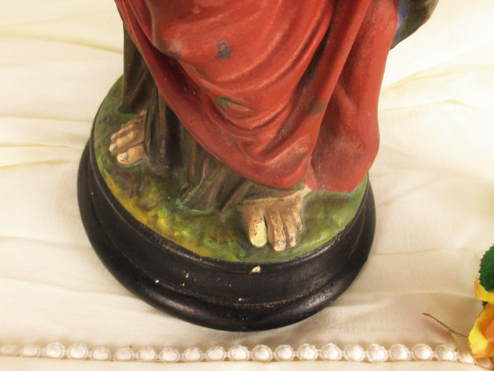 Antique Statue Jesus Christ Sacred Heart Neo Gothic 1900 Polychrome 16.53" photo vinterior