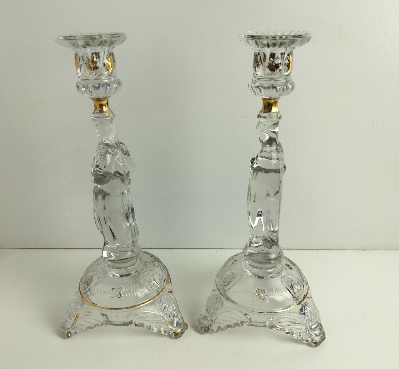 photo furniture Couple Candle Holders Art Glass Gold Touches  Holy Heart Virgin Mary Christ Pris