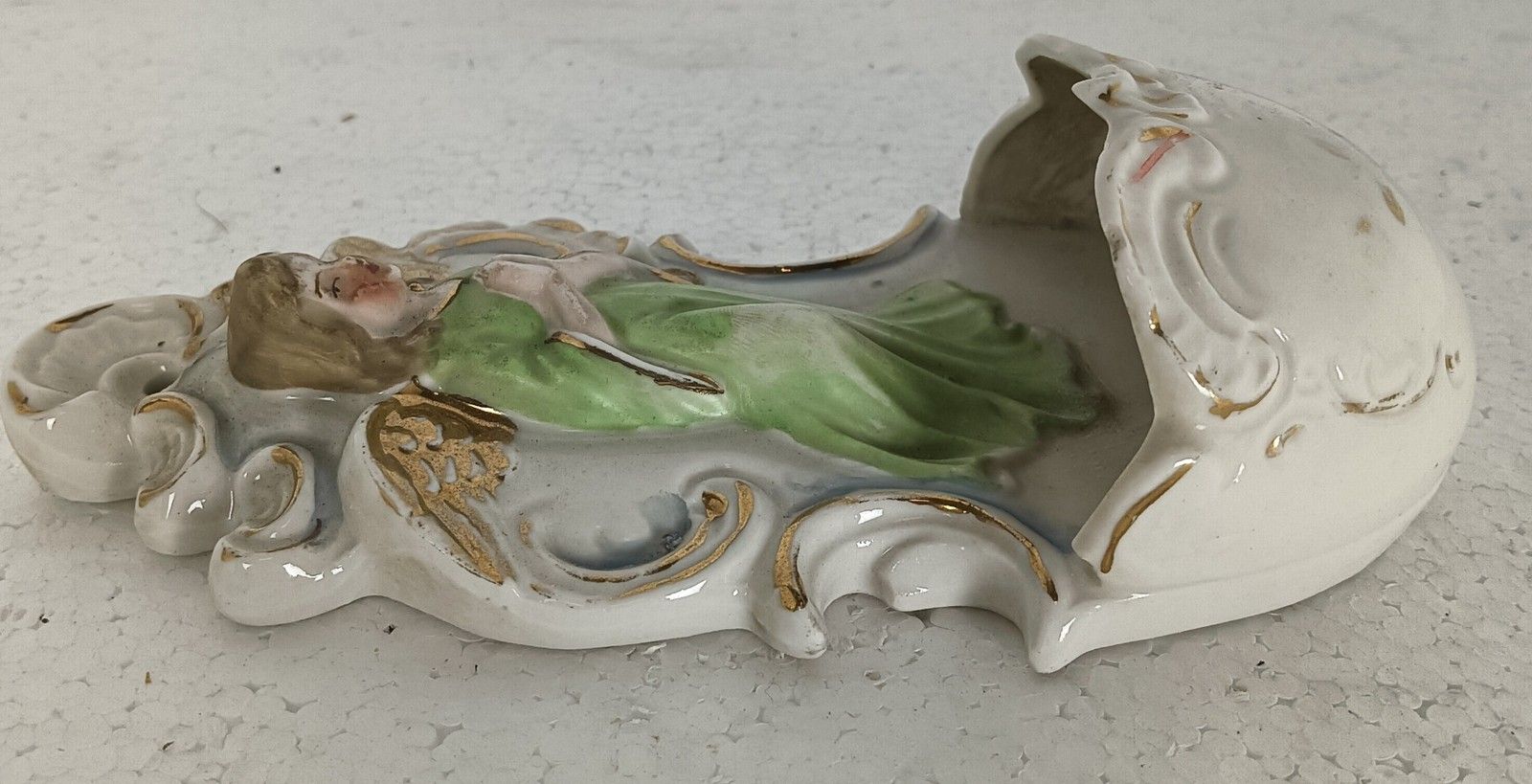 Holy Water Font Vessel Porcelain Antique Neo Gothic Angel Green  Wall Hanging Lo photo vinterior