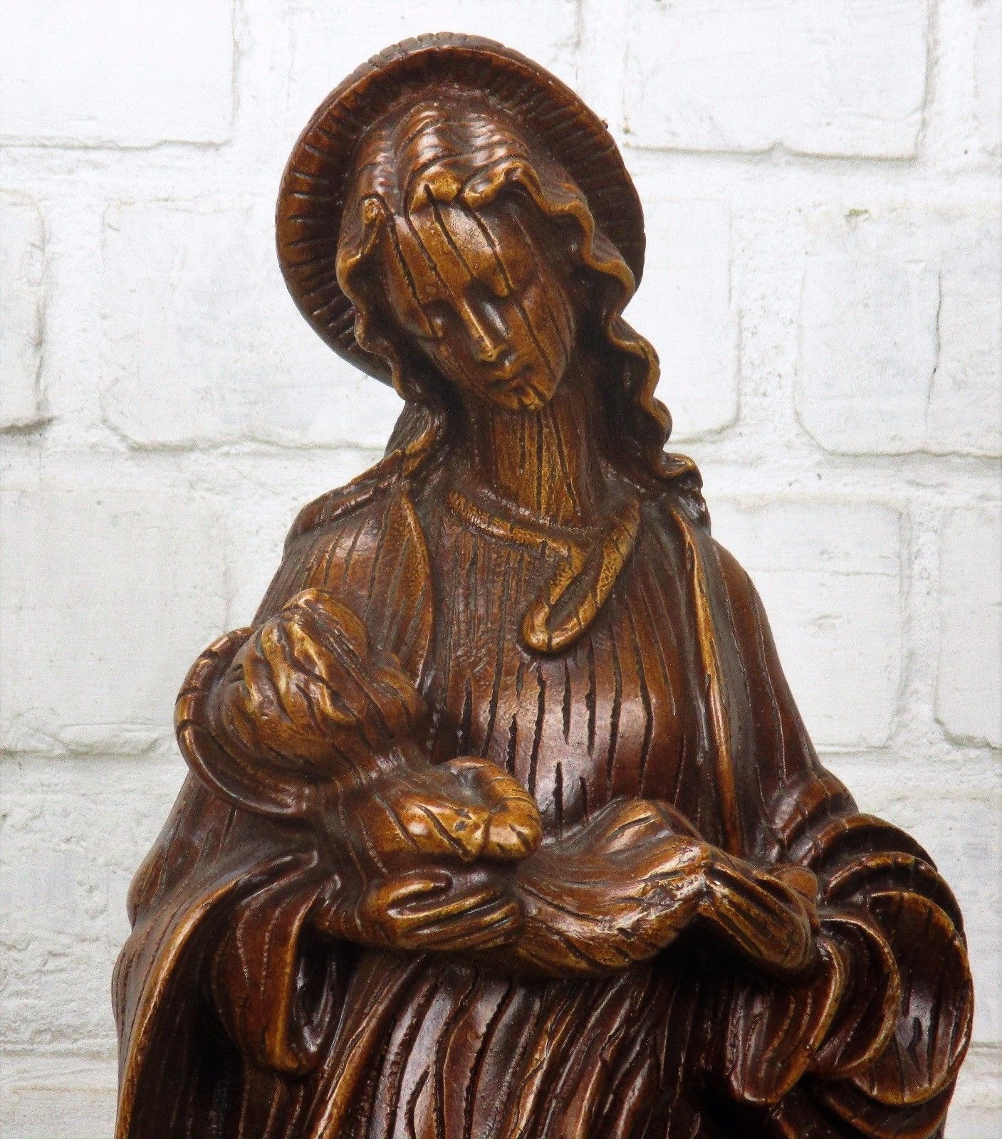Gorgeous Xl Art Deco Virgin Mary Madonna Infant Child Plaster Statue 24.01" photo furniture