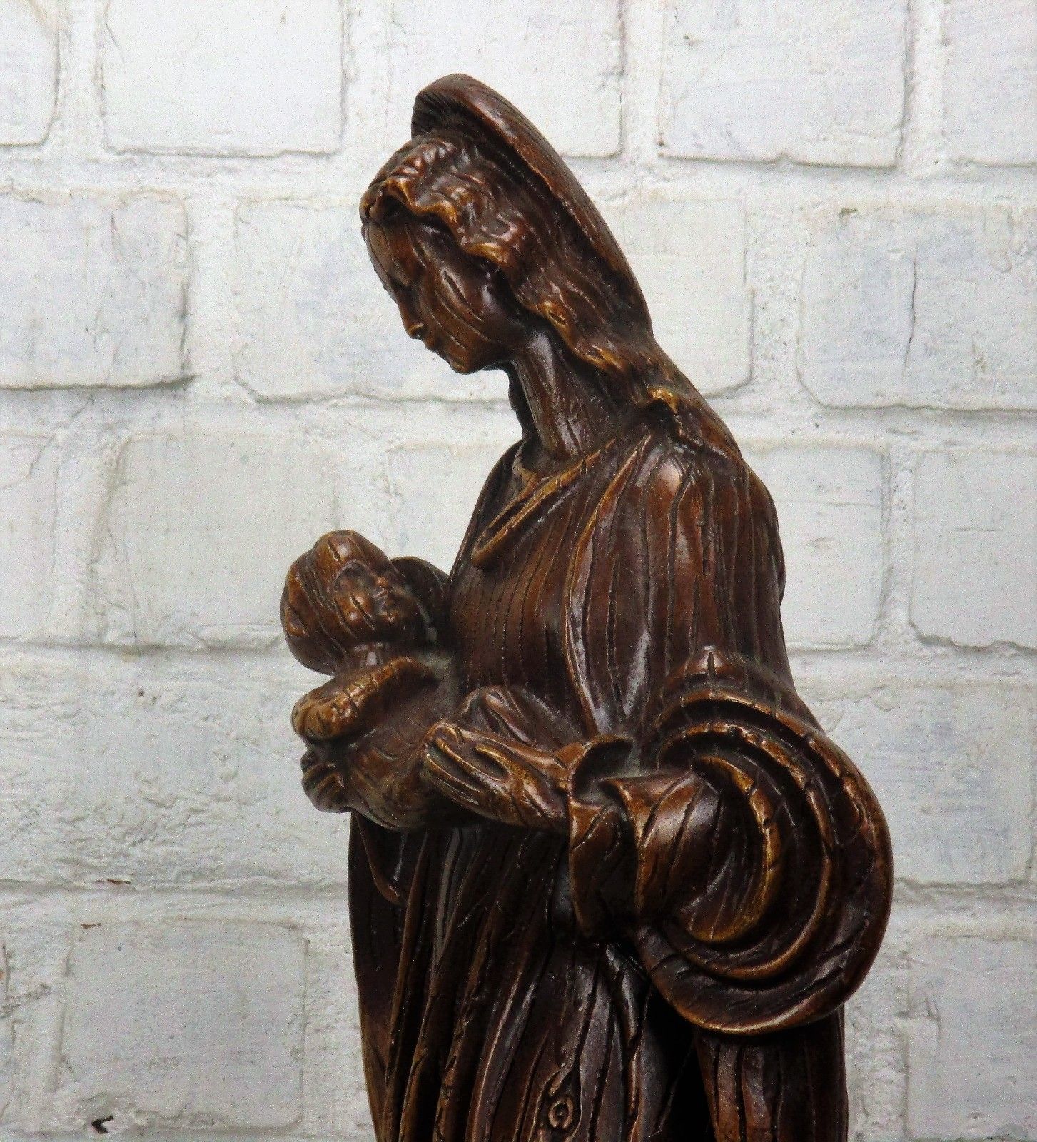 Gorgeous Xl Art Deco Virgin Mary Madonna Infant Child Plaster Statue 24.01" photo vinterior