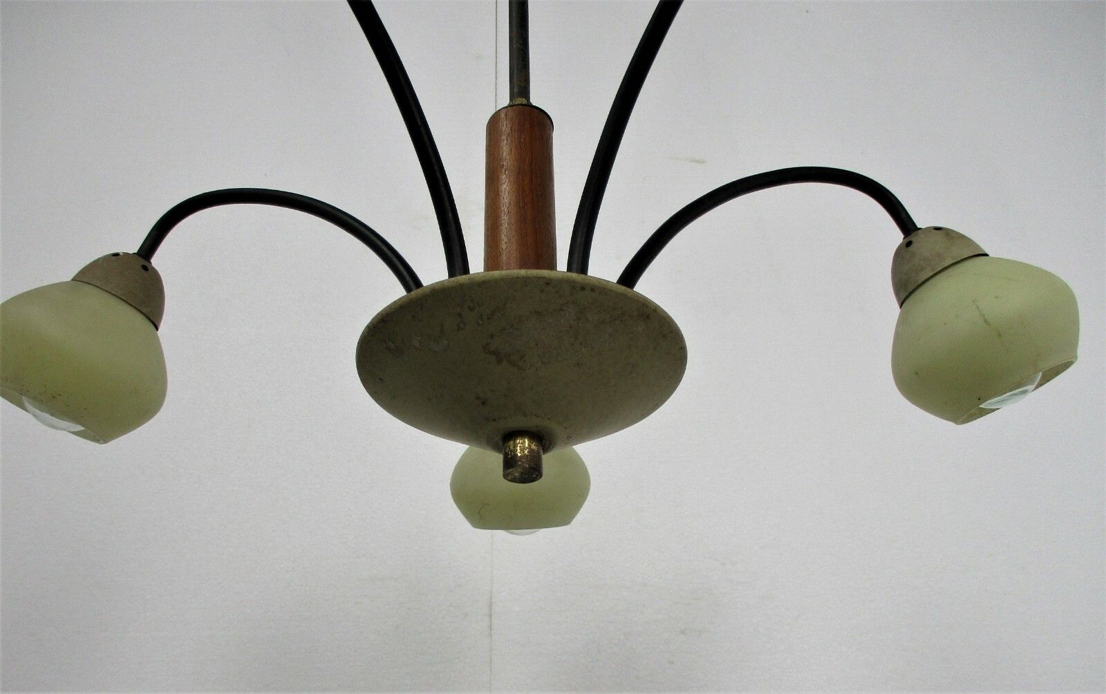 Mid Century Danish Modern Spider Chandelier Wood  Glass Shades  5 Lights photo Lighting