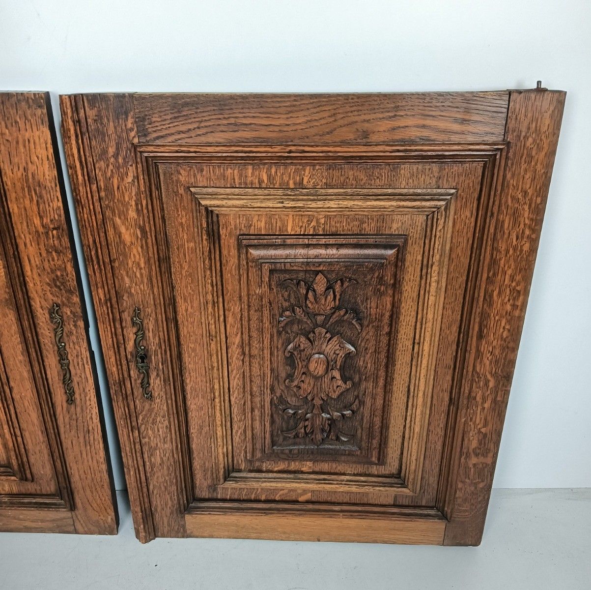 Pair Antique Hand Carved Wood Door Panels Reclaimed Architectural Flowers  Love photo furniture